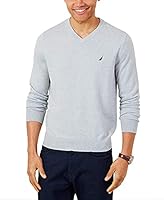 Nautica Mens Classic Fit Soft Lightweight Jersey V-Neck Sweater, Grey Heather, Medium