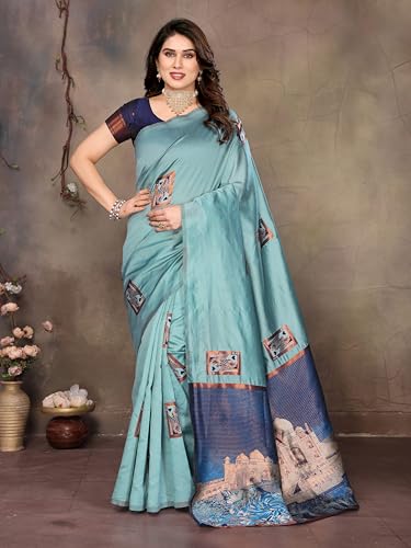 Image of Sidhidata Women's Kanjivaram Banarasi Soft Silk Saree With Unstitched Blouse Piece (Silk Box Flower)
