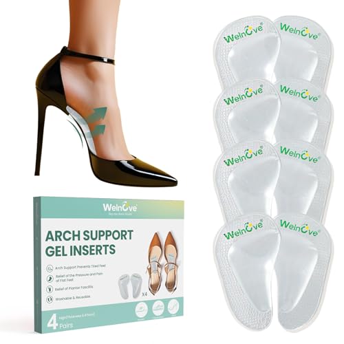 Arch Support Inserts Flat Feet - Welnove 4-Pair Gel Arch Support Insoles for Plantar Fasciitis, Foot Pain Fatigue Relief - Soft Arch Support Heel Pads Adhesive Fit Most Shoes, Men Women, 0.47 Height