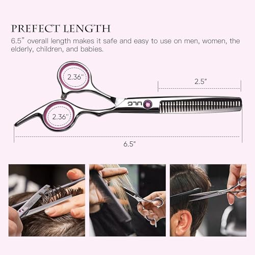Image of Hair Cutting Scissors Thinning Shears Kit ULG Professional Hairdressing Texturizing Salon Razor Edge Scissor Japanese Stainless Steel 6.5 inch Pink