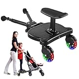 2024 New-Universal Stroller Board Buggy Board with 2 LED Lighted Wheels and Detachable Seat, 2in1 Sit and Stand Stroller Glider Board Holds Children Up to 55 LBs City Mini Stroller Standing Board