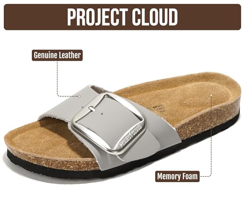 Image of Project Cloud 100% Genuine Leather Sandals Women Dressy Beach Essentials Slides for Women Footwear - Lightweight with Memory Foam Insole Sandals for Women 2026 - Womens Slides