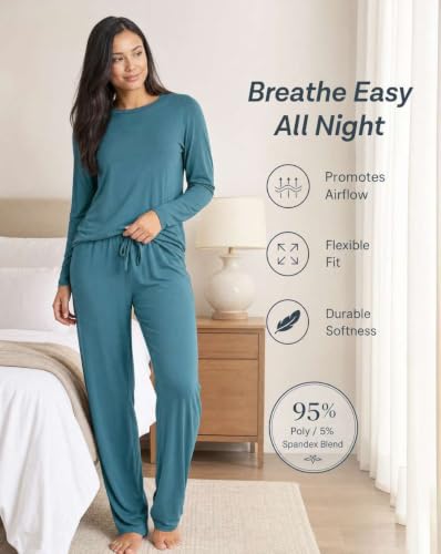 Image of Real Essentials 2 Pack: Women's Long Sleeve Pajama Sets - Soft Comfy 2 Piece PJ Set Matching Ladies Sleepwear (Plus Size)