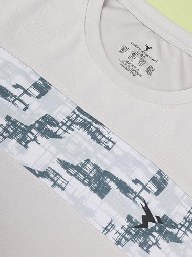 Image of TECHNOSPORT Men Polyester Self Design Chest Print Slim Fit Long Sleeve T-Shirt for Gym, Workout and Regular Use with SPF50+