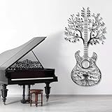 Lebensbaum-Metallkunst, 3D-Wanddeko, Gitarrenmotiv, Musik & Natur für Wohnzimmer, Schlafzimmer, Studio (Schwarz, 121 x 64 cm H x 64 cm B)