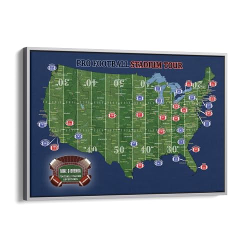 Push Pin Travel Maps Football Stadium Black Frame - 27.5 inches high x 39.5 inches wide - Map of Football Stadiums