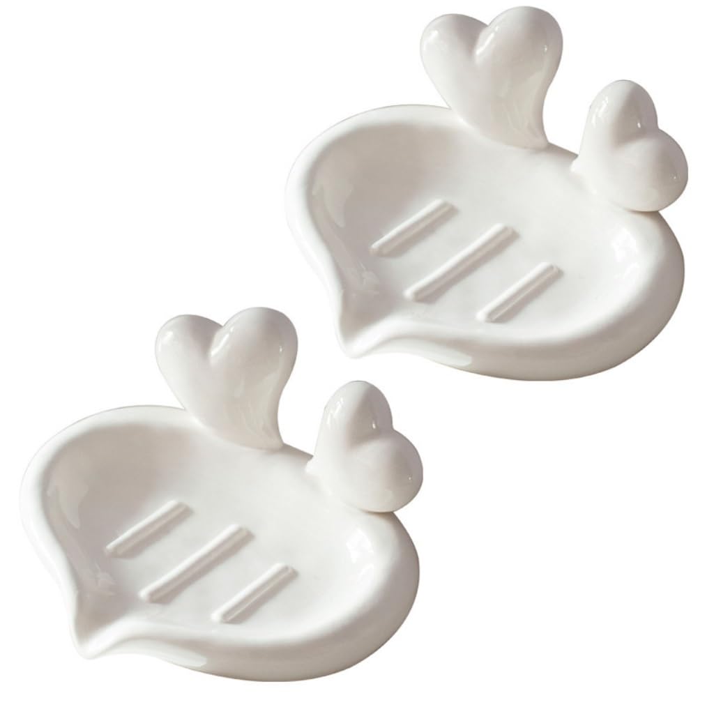 Jabonera 2 Piezas de Flores Simples y Lindas Caja de jabón de cerámica Drenaje Inodoro for el hogar Baño Caja de jabón Creativa Estante (Color : Blanc, Size : 15cm*12cm*8.5cm)