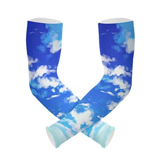Tarity White Cloud Blue Sky Arm Sleeves for Men Women UV Protection Cooling Sun Protection Compression Tattoos Long Arm Cover Sleeves for Basketball Football Cycling Running Driving Golf