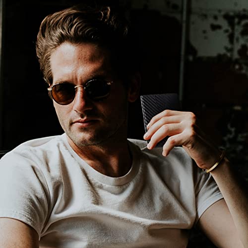 RFID Blocking Slim Bifold Genuine Genuine Leather Minimalist Front Pocket Wallets for Men with Money Clip Thin Gift Mens Wallet (Carbon Fiber)2