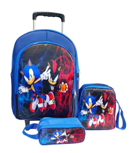 Mochila Shadow Rodinhas Lancheira Estojo Sonic