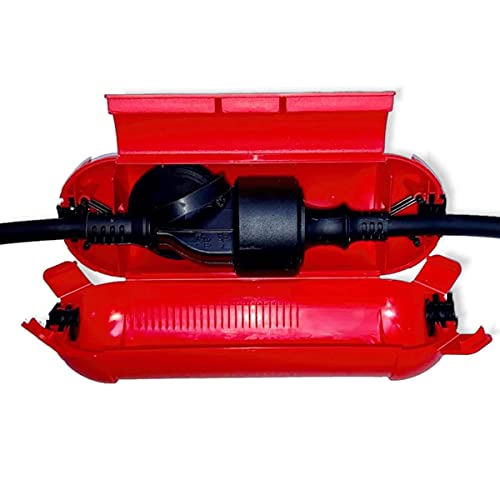 CEE Adapterleitung Set 15m Winkelkupplung an Schuko Stecker + CEE Adapter Kabel u. Schutzbox rot - H07RN-F 3x2,5mm² 230V 16A Stromadapter - Camping-Kabel Set für Wohnmobil Wohnwagen Boot