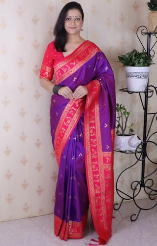 Image of SGF11 Women's Kanjivaram Pure Soft Silk Saree With Unstitched Blouse Piece