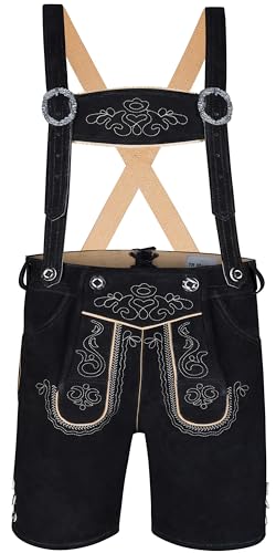 TR Martha Herren Trachten Kurz Lederhose mit Träger, 52, Schwarz