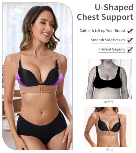 Zeecaro Posture Corrector for Women, Front Closure Chest Brace, X-Cross Back Supprot Corecare Support Bra Beige L — view 4