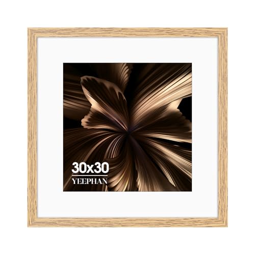 Image of 30x30 Picture Frame - Square Frames with Mount for 20x20cm Prints, Wooden Photo Frame with Perspex Front, Medium Density Fiberboard, Light Wood Grain, for Wall Hanging