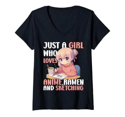 Donna Just A Girl Who Loves Anime Ramen And Sketching Japan Anime Maglietta con Collo a V