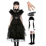 ereqeip Miercoles Addams Disfraz Niña Cosplay Adams Familia Wednesdays Gótico Vestido de Noche de Tul Halloween Cosplay Navidad Carnaval Cumpleaños Fiesta Juego De Roles, Edad De 3 A 15 Años
