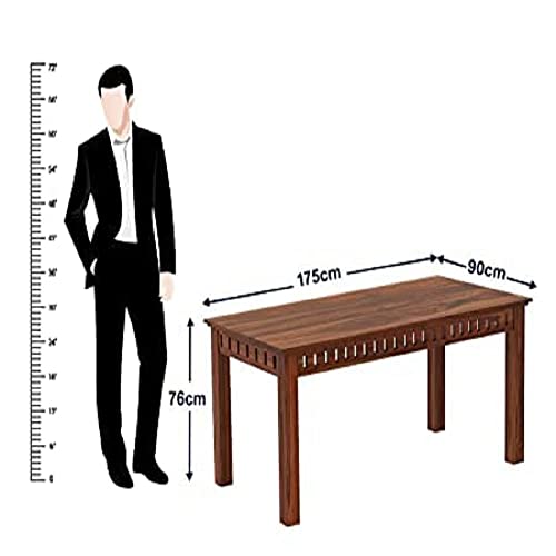 Image of Sheesham Wood Rectangle Dining Table with 4 Cushion Chairs and 1 Bench | Wooden Multipurpose 6 Seater Dining Table Set Furniture for Living Room, Home, Restaurant and Hotel (Natural Finish)