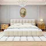 BRYXR Polsterbett 140x200, Bubble Bett mit Lattenrost, Gepolstertem Kopfteil, Elegantes Doppelbett, Ideal für Jugendzimmer und Gästezimmer (Beige Leinen, ohne Matratze)