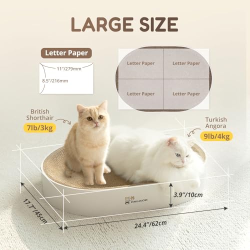 Extra Large Oval Cat Scratcher Lounge Bed - Heavy Duty Double-Sided Cardboard Scratching Pad, Modern White Cat Furniture & Sofa for Large Indoor Cats - Image 4
