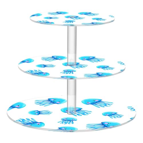 Nander 3 Tier Cupcake Stand,Blue Jellyfish Large Cupcake Tower Display, Round Cupcake Holder, Acrylic Dessert Stand, Pastry Display Tree for Party, Wedding, Baby Shower