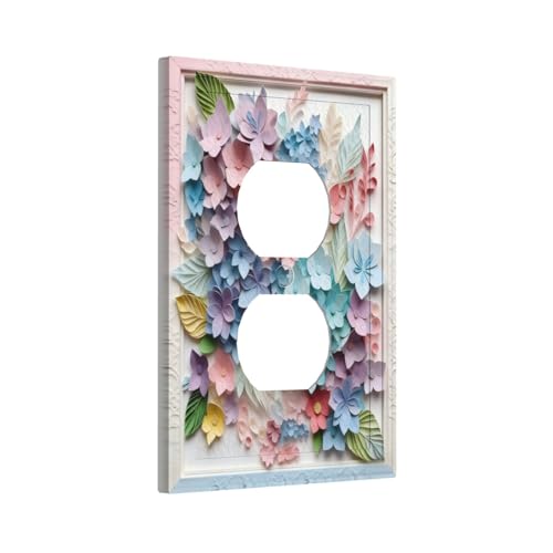Plaque murale interrupteur pour rénover une prise duplex avec décor fleurs - 3