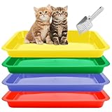Aemygo 4 Pcs Open Small Kitten Litter Box, 15x12x1.4 Inch Low Entry Mini Open Cat Litter Box Rabbit Litter Pan Portable Shallow Litter Box Waterproof Travel Toilet for Bunny Guinea Pig Small Pet