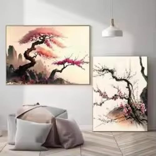 Toile paysage de fleurs roses pour créer une ambiance vintage dans votre salon 80x110