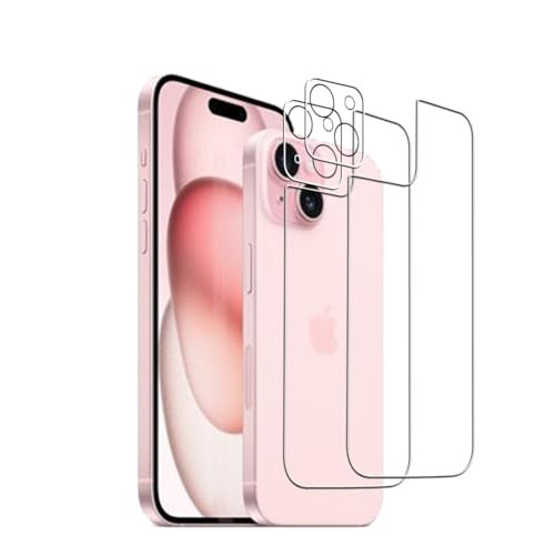 Wookfiss Rückseite Schutzfolie für iPhone 15 für Panzerglas, 2 Stück Rückseite Schutzfolie + 2 Stück Kamera Schutzfolie, 9H Härte, HD Displayschutz kompatibel mit iPhone15