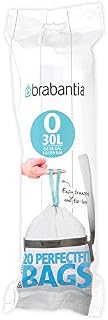 Brabantia IdealFit Bin Liners (Size O/30 Litre) Ideal Quality Thick Plastic Trash Bags with Tie Tape Drawstring Handles (20 Bags), White