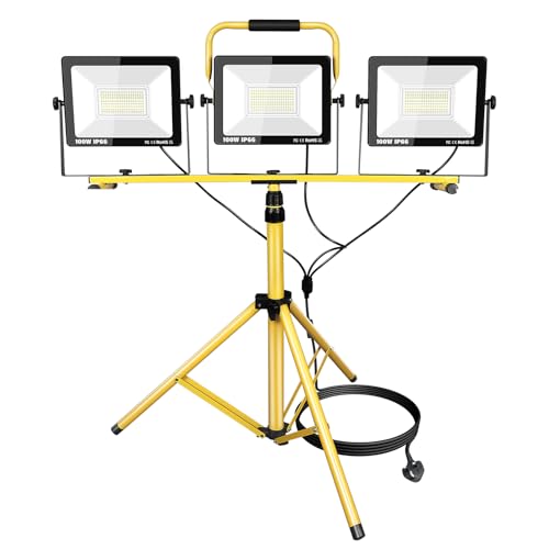 PICAA 3x 100W (300W) Projecteur de Chantier LED avec Trépied