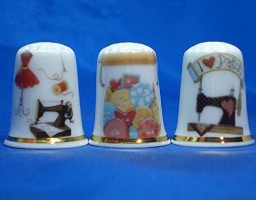Porcelain China Collectable - Set of Three Thimbles - Sewing Paraphernalia