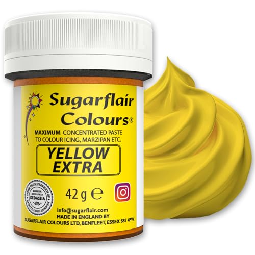 Sugarflair Lebensmittelfarbe Max Konzentriert Yellow Extra, Lebensmittel Farbstoff Hoch Konzentriert für Marzipan und Fondant, Max Concentrate Paste Colour - 42g