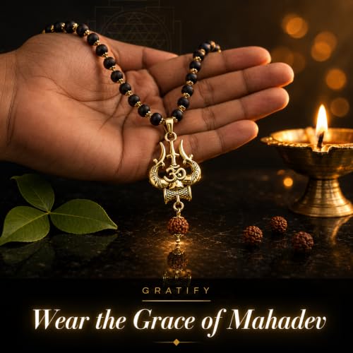 Image of Gratify Original Karungali Mala 54 Beads (7mm) for Men & Women | Authentic Black Ebony Wood Mala with Gold Plated Metal Caps | Spiritual Necklace for Meditation, Prayer, Energy Balance & Positive Vibes
