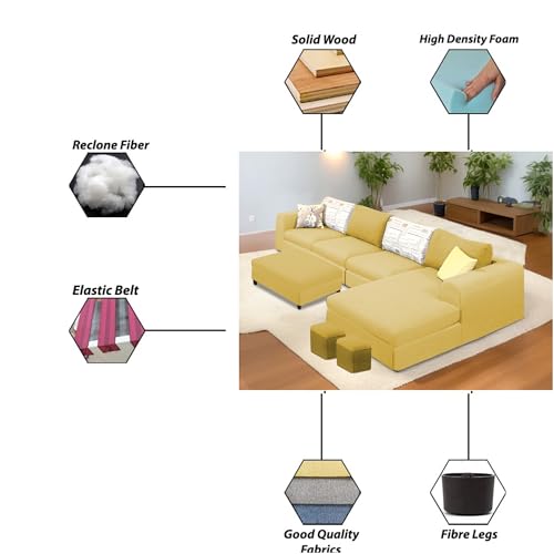 Image of Koza RHS 8 Seater L Shape Sofa Set with Center Table for Living Room (Yellow Fabric) Premium Fabric Sofa