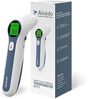 Alcedo Forehead and Ear Thermometer for Adults, Kids, and Baby | Digital Infrared Thermometer for Fever | Touchless, Instant Read, Medical Grade | Pouch and Batteries Included