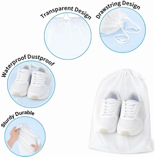 InfinitePack Large Transparent Shoe Bags for Travel, Portable Shoe Bags, Shoes Pouch Storage Organizer with Drawstring for Men & Women aClear Window Shoes Pouch with Rope image 4
