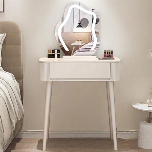 Image of White Vanity Table with Lights – Kids Makeup Desk Set with Play Features | Quick Setup Wooden Dresser with Drawers & Storage for Girls | Fun and Stylish Dressing Table