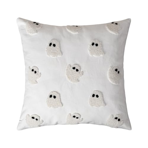 cygnus Halloween Pillow Cover 18x18 Inch Embroidered Ghost Pillowcase Square Indoor Outdoor Cushion Case for Halloween Home Deocration