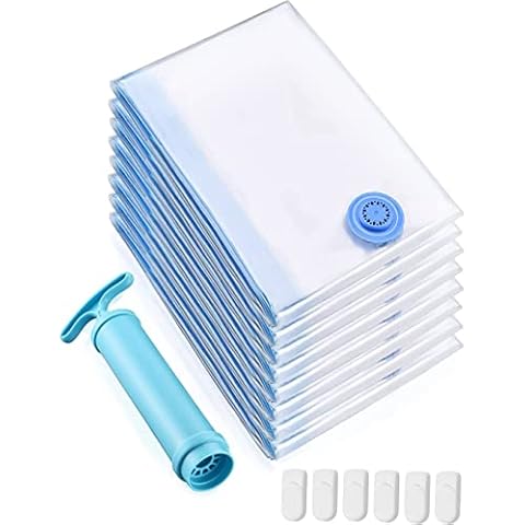 CGZZ Vacuum Storage Bags Jumbo 8 Pack, Reusable Space Saver Bags Double Zip Seal & Leak Valve, Vacuum Pack Storage Bags Jumbo Size for Clothing Bedding Blankets Cover
