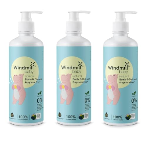 Image of Windmill baby Natural Bottle Cleaning Liquid, Fragrance Free, USDA Certified, Allergen Free, for Milk Feeding Bottles, Teats, Pump Parts & more - Pack of 3 (450ml each)
