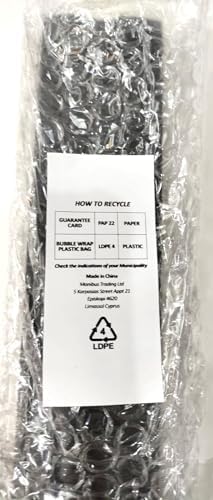 Recycling information label showing symbols for paper and plastic