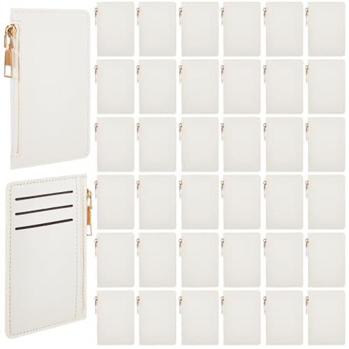 Abbylike 50 Pcs Wallet Bulk Men Slim Minimalist Leather Wallet for Laser Engraving Card Holder Front Pocket RFID Blocking with Zipper for Men and Women DIY Church Gift (Zipper)