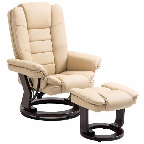 HOMCOM Fauteuil de Relaxation avec Repose-Pied – Dossier inclinable 135° Max.