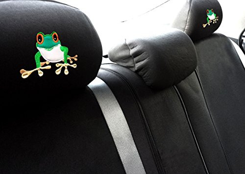 Yupbizauto New Black Flat Cloth Universal Fit Car Seat Covers With Embroidery Logo Headrest Covers Support 60/40 Split Seats (Frog) #TOP2