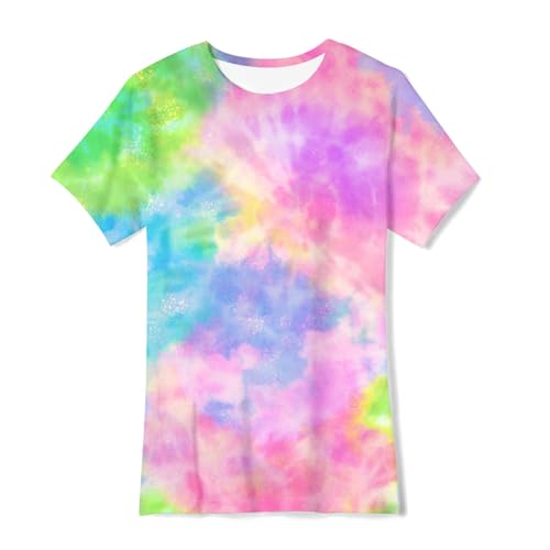 Image of SunFoucs Girls Kids Shirts Size 5-12 Tie Dye Casual Tshirt Short Sleeve Crewneck Tee Top | Short Sleeve Rainbow Tee Top