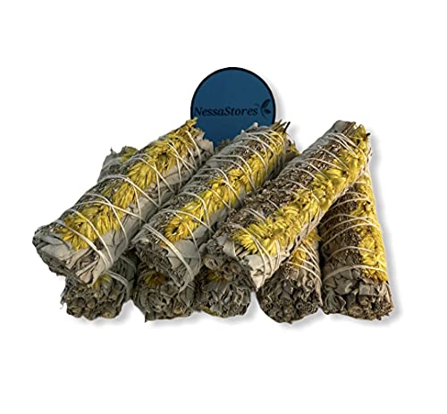 Nessastores - White Sage + Yellow Flower Smudge Incense 4" Bundle #Jc-197 (3 Pcs) #TOP1