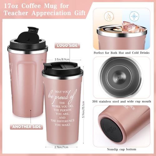 Pickmesh 3 Pcs/1 Set Christmas Teacher Gift Set 17 oz Coffee Tumbler A5 Leather Journal with Pen Teacher Appreciation Gift Thank You Favor for Male Female Educator Boss Birthday Retirement (Pink)