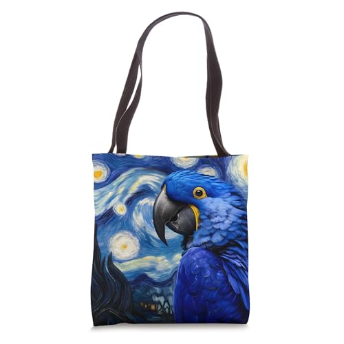 Hyacinth Macaw Parrot Surreal Starry Night Sky Art Van Gogh Tote Bag