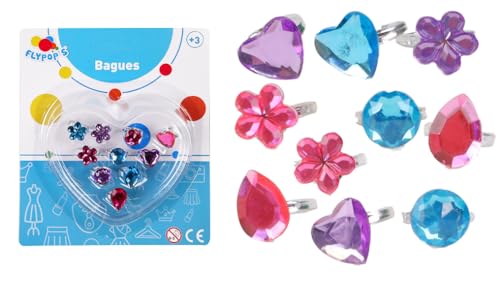 FLYPOP'S - FLYPOP'S - Set De 10 Bagues - Accessoires de Déguisement - 011651LIN - Multicolore - Plastique - Bijoux - Jouet Enfant - Carnaval - 14 cm x 18 cm - À Partir de 3 ans
